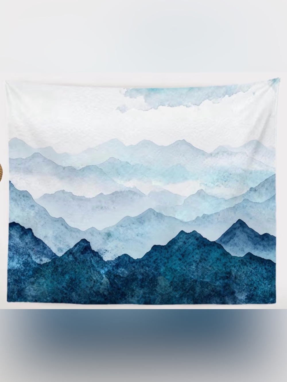 Blue Gradient Mountain Print Wall Tapesty